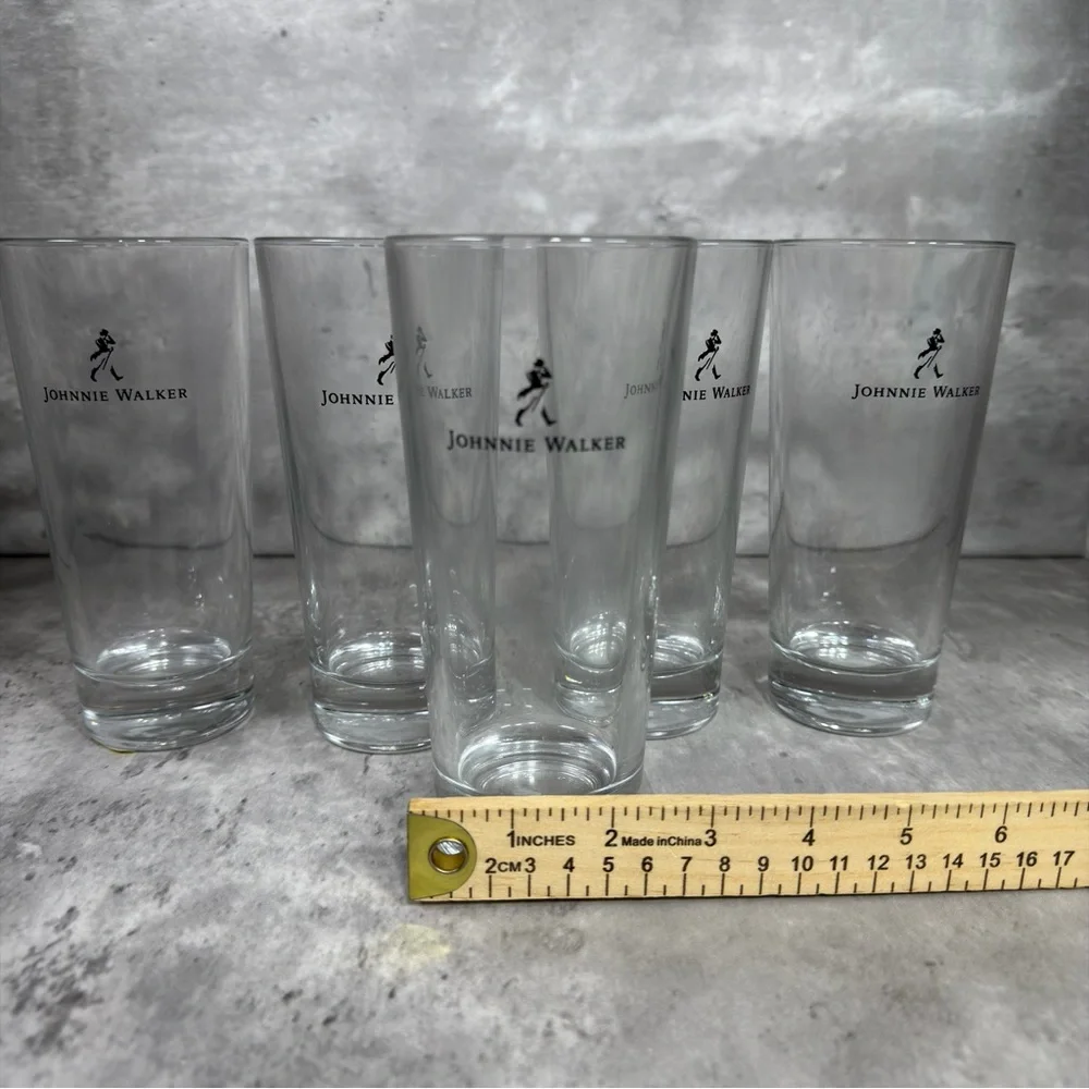 Johnnie Walker Whiskey Glasses Set of 5 Tall Highball Tumbler Drinking Cups